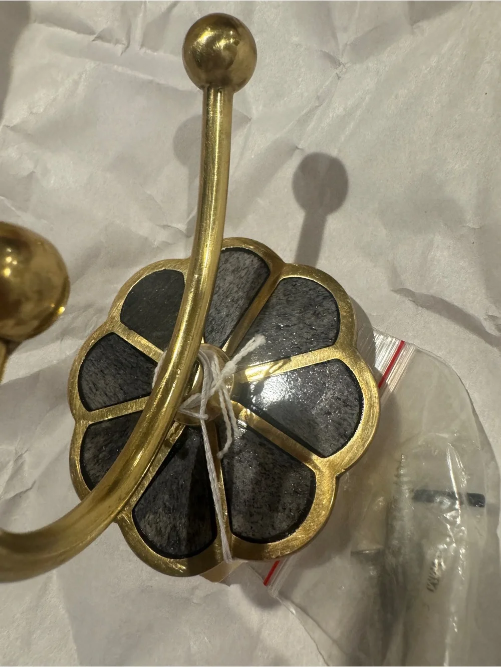 NEW Anthropologie Botanist Bath Hook, Brass & Light Gray